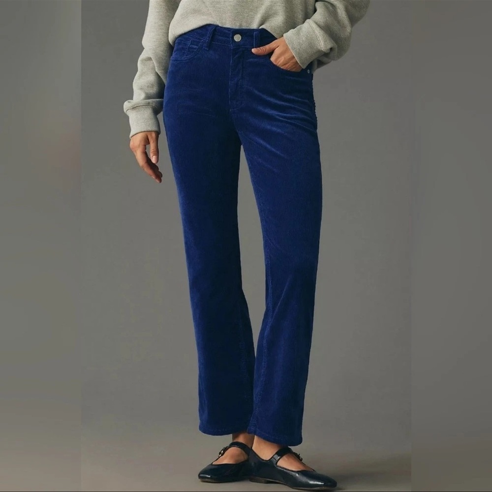 Anthropologie Pilcro Yaya Mid-Rise Blue Corduroy Crop Flare Pants Sz 28
